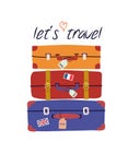 Vector illustration with retro suitcases. Trendy concept for travel and tourism with luggage