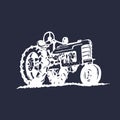 Vector illustration of retro tractor in hand sketched style. Farm fresh logotype. Bio products poster. Eco food sign.