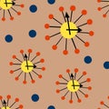 Mid century modern clock seamless pattern.