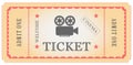 Vector illustration. Retro vintage movie ticket in red, white, black Royalty Free Stock Photo