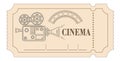 Vector illustration. Retro vintage movie ticket in red, white, black Royalty Free Stock Photo