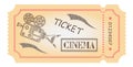 Vector illustration. Retro vintage movie ticket in red, white, black Royalty Free Stock Photo