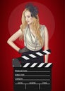 Vector illustration of retro woman with film clapper Royalty Free Stock Photo