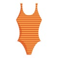 Vector illustration of retro woman swimwear in cartoon flat style. One-Piece striped swimsuit summer clothes Royalty Free Stock Photo