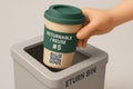 Vector illustration of returnable cup being placed into bin, promoting reuse system with clean scalable design for eco campaigns Royalty Free Stock Photo