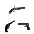 Vector illustration of revolver and pistol logo. Set of revolver and trigger stock symbol for web. Royalty Free Stock Photo