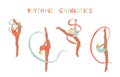 Vector illustration of rhythmic gymnastics. Woman with ribbon. Cartoon charcater.Olympic sport