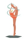 Vector illustration of rhythmic gymnastics. Woman with ribbon. Cartoon charcater