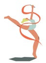 Vector illustration of rhythmic gymnastics. Woman with ribbon. Cartoon charcater