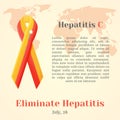 World Hepatitis Day. Colorful awareness ribbons isolated over world map in cartoon style. Vector illustration. Holiday Coll