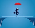 Businessman Walking on Rope. Risk Challenge in Business Concept