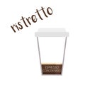 Ristretto coffee cup icon with its preparation and proportions and names in spanish