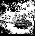 Riverboat Scene Illustration