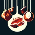 Vector illustration of roasted turkey on a hook. Grilled meat. generative AI Royalty Free Stock Photo
