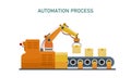Vector illustration of a robot operating in a packaging factory.