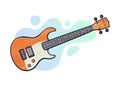 Vector illustration. Rock electro or bass guitar. String plucked musical instrument. Blues, jazz, ska, metal or rock equipment.