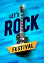 Vector illustration rock festival concert event flyer or poster design with guitar and vintage effects Royalty Free Stock Photo