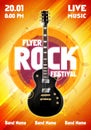 Vector illustration rock festival concert flyer or poster design template with guitar Royalty Free Stock Photo