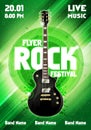 Vector illustration rock festival concert flyer or poster design template with guitar Royalty Free Stock Photo