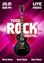 Vector illustration rock festival concert flyer or poster design template with guitar Royalty Free Stock Photo