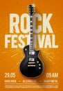 Vector illustration rock festival concert party flyer or poster design template with guitar, place for text and cool effects Royalty Free Stock Photo