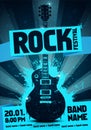 Vector illustration rock festival party flyer design template with guitar Royalty Free Stock Photo