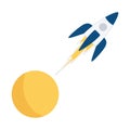 Vector illustration. The rocket takes off from the planet. Simple beautiful illustration. Vector icon