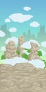 Vector illustration, rocks of mountain with clouds