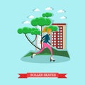 Vector illustration of roller skating girl in flat style Royalty Free Stock Photo