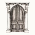 Exquisite Craftsmanship: Vintage Double Door With Frame Arch And Columns Royalty Free Stock Photo