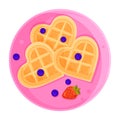 vector illustration romantic breakfast Viennese heart-shaped waffles with blueberries Royalty Free Stock Photo