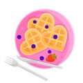 vector illustration romantic breakfast Viennese heart-shaped waffles with blueberries and strawberries