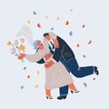 Vector illustration of Romantic bride and groom dancing. Wedding dance isolated. Royalty Free Stock Photo