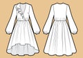 Vector illustration of romantic dress. Front and back. Women`s clothes