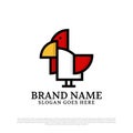 Vector illustration rooster logo design with cartoon style, chicken mascot premium vector Royalty Free Stock Photo