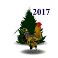 Vector illustration of rooster, symbol of 2017 on the Chinese calendar. Silhouette of cock. Vector element for New Year`s design.