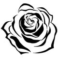 Rose blooming icon. Vector illustration of a rose bud with leaves. Hand drawn beautiful rose flower