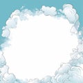 vector illustration of a round cloud frame on a blue sky background with space for your text