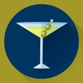 Vector illustration. round flat icon, Martini and olives.