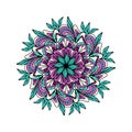 Vector illustration. Round flower ornament. Colored nature mandala.