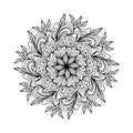 Vector illustration. Round flower ornament. Line nature mandala. Coloring page.