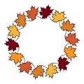 Vector illustration of Round frame of autumn maple leaves Royalty Free Stock Photo