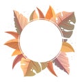 Vector illustration with round frame from colorful autumn leaves isolated on white background. Design for card, invitation, banner Royalty Free Stock Photo