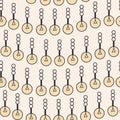 Vector illustration of a round lamp on a chain multiplied vertically, pattern seamless picture on a yellow background.