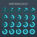 Vector illustration of round progress bar. Circle indicators status. Loading and buffering percentage icon set. Circular interval Royalty Free Stock Photo