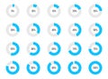 Vector illustration of round progress bar. Circle indicators status. Loading and buffering percentage icon set. Circular interval Royalty Free Stock Photo