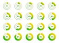 Vector illustration of round progress bar. Circle indicators status. Loading and buffering percentage icon set. Circular interval Royalty Free Stock Photo