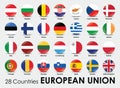 Vector illustration of round shape flags of the 28 countries European Union Royalty Free Stock Photo