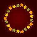 Vector illustration round wreath of autumn leaves yellow green red brown color Royalty Free Stock Photo