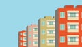 Vector illustration of row of modern multicolored multistory high-rise residential apartment building houses Royalty Free Stock Photo